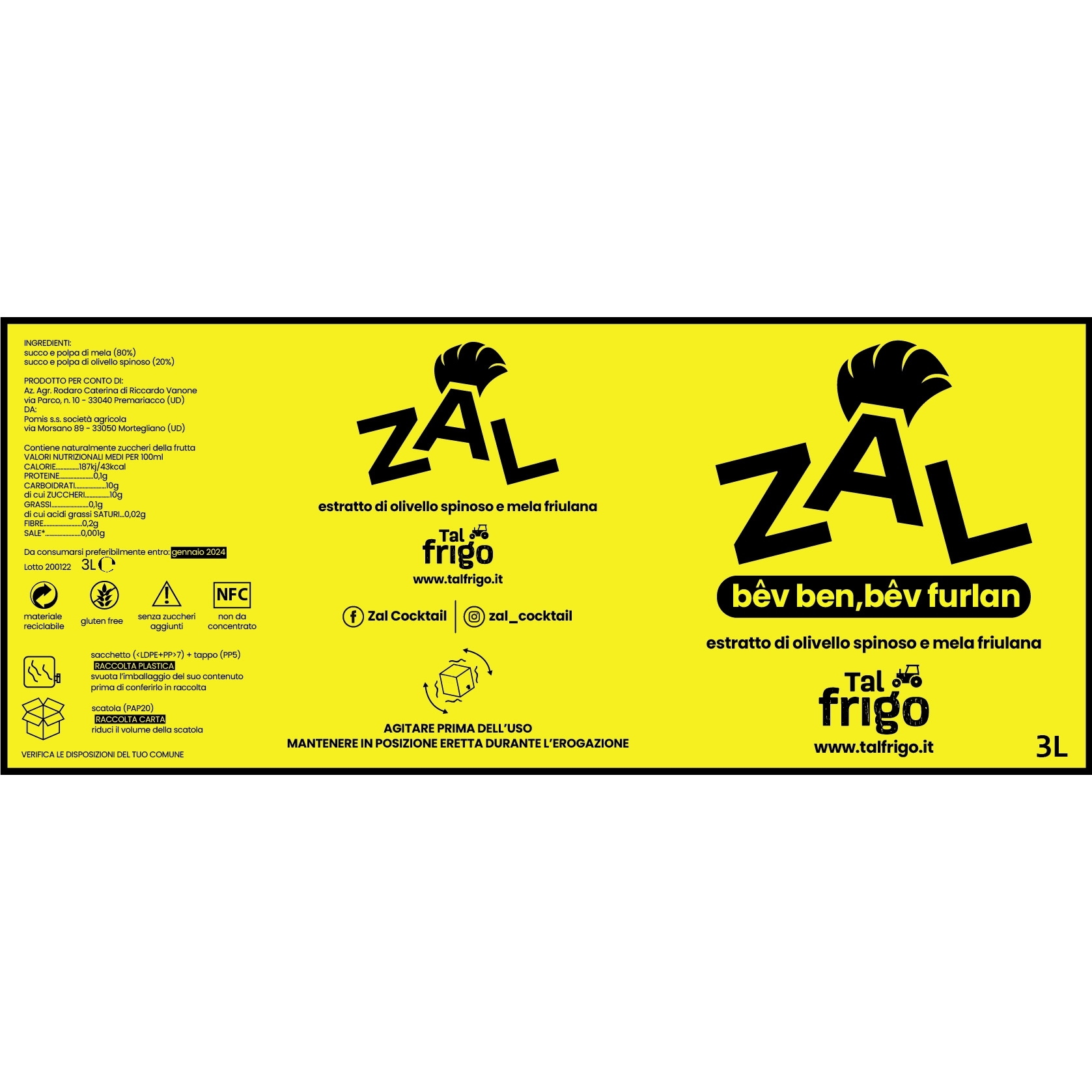 Sea Buckthorn and Apple Juice - ZÂL - Tal Frigo Capacity 3 L - bag in box